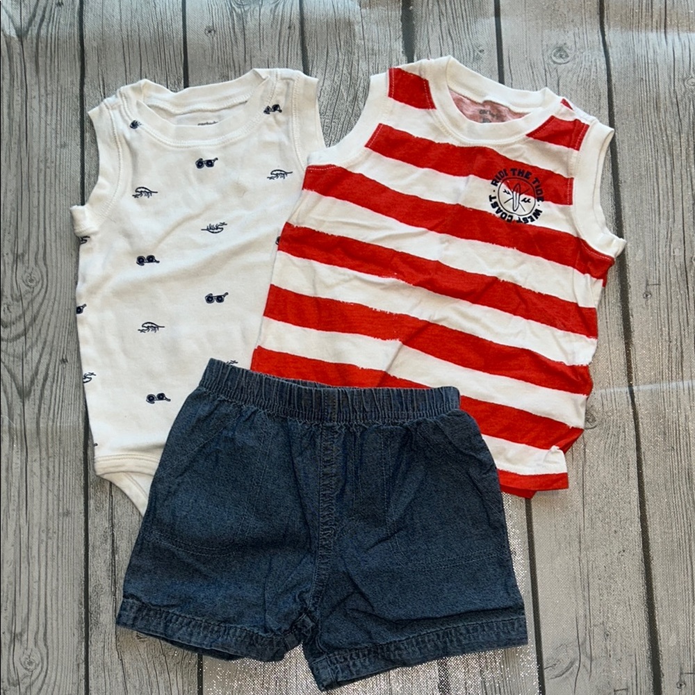 Carter’s 18mo Striped Orange and White Tank with Chambray Shorts Set